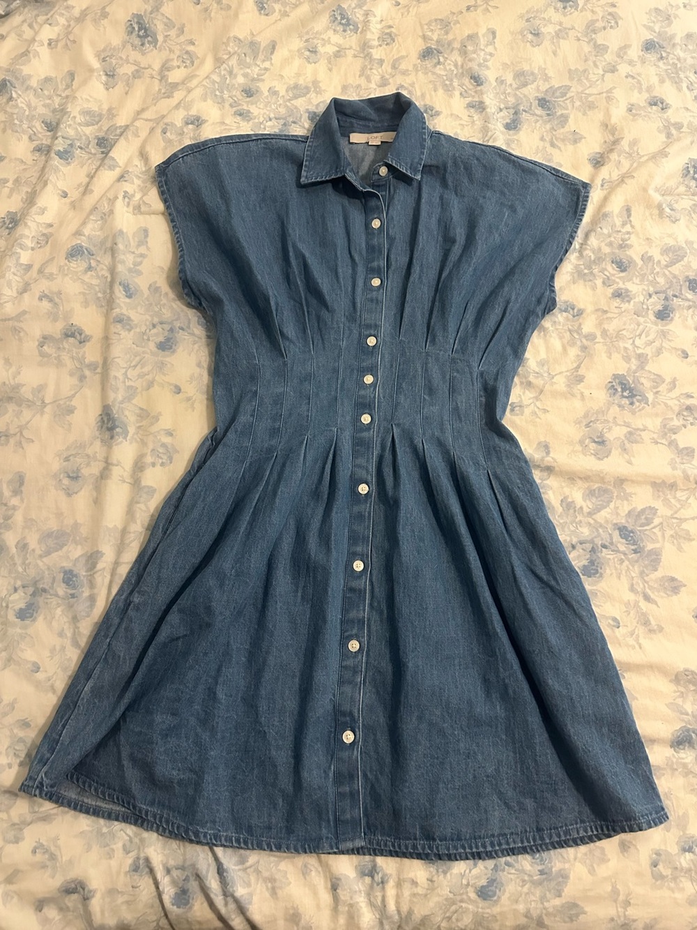 LOFT Blue Denim Button-Front Mini Dress